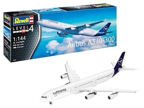 Revell Modellbau I A340-300 Lufthansa New Livery I Bausatz I Maßstab 1:144 I 112 Teile I Bastelset ab 12 Jahren I Detailgetreues Flugzeugmodell mit authentischer Lackierung