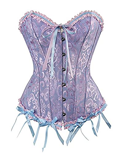 Damen-Korsetts, sexy Brokat, Überbrustkorsett mit Schnürung, Korsettstäbchen, Shapewear-Outfit, B-lila, 36