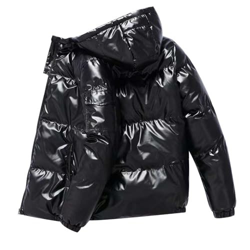 Modeewel Puffer Jacke Herren Glänzend Winterjacke Steppjacke Schwarz Warm Winter Jacket Atmungsaktiv Jacke Daunenjacken Ultraleicht Metall Einfarbig Pufferjacke Langarm Mit Kapuze