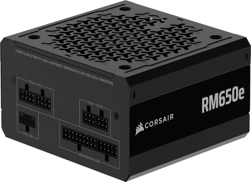 CORSAIR RM650e (2025) Geräuscharmes Vollständig Modulares ATX-Netzteil mit 12V-2x6 Kable – Zero RPM-Lüftermodus, ATX 3.1-Konform, PCIe 5.1-Unterstützung, Cybenetics Gold – Schwarz