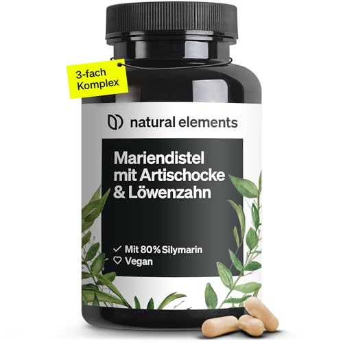 natural elements Mariendistel Artischocke Löwenzahn Komplex - 120 Kapseln - Hochdosiert mit 80% Silymarin - Ohne Magnesiumstearat, vegan und produziert in Deutschland