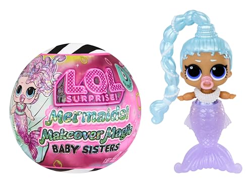 L.O.L. Surprise! Mermaids Makeover Magic Baby Sisters – Farbwechselnder Meerjungfrauenschwanz mit Muschel-Kugel zum Ausstellen, 6 Puppen zum Sammeln – ab 4 Jahren, Series 1