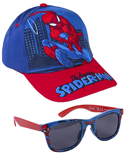 Sonnenbrille- und Cap-Set Spiderman - Größe 2 bis 5 Jahre - UV Schutz 400 und Filterkategorie 3 - Kinder Cap mit Verstellbarem Klettverschluss - Original Produkt in Spanien Designed