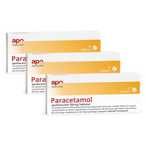 apodiscounter Paracetamol 500 mg Tabletten (3x 20 Stück) - Schmerzmittel & Fiebermittel - Schnell wirksam & gut verträglich - Kopfschmerzen, Zahnschmerzen & Erkältung
