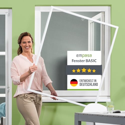 empasa Insektenschutz Fenster Basic mit Alurahmen und FILATEC® Gewebe in Schwarz, kürzbarer Bausatz zur Selbstmontage, Fliegengitter, Farbe:weiß, Größe:100 x 120 cm