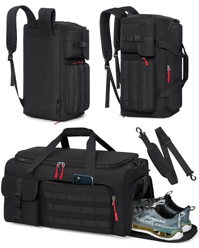 RAINSMORE 3 IN 1 Sporttasche Herren 45L Reisetasche Rucksackfunktion Handgepäck mit Schuhfach Latopfach Nassfach Fitnesstasche Trainingstasche