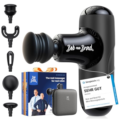 BOB AND BRAD Q2 Mini Massagepistole, Tiefengewebe Percussion Massagegerät mit 5 Aufsätzen & Koffer, Elektrische Massage Gun für Rücken & Beine, Ultra-Leise & Klein, Ideal für Büro & Sport