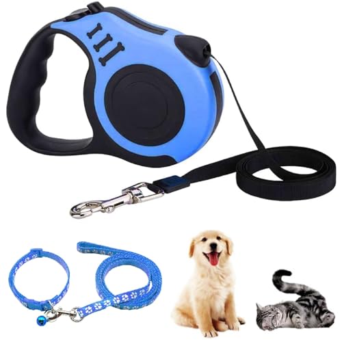 Hundeleine,5 m Einziehbar Hundeleine,Hundeleine Ausziehbar mit Anti-Rutsch Griff,Hundeleine Gurt Rollleine für Training und Spaziergänge für Kleine und Mittelgroße Hunde bis 15kg (Blau)