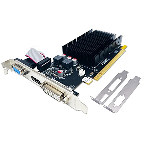 QTHREE Radeon HD 5450 Grafikkarte, 2 GB, GDDR3, 64 Bit, DVI HDMI VGA, Low Profile, PCI Express x16, Grafikkarte für PC, GPU, DirectX 11, unterstützt 2 Monitore