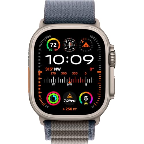 Apple Watch Ultra 2 [GPS + Cellular, 49mm] - Titangehäuse mit Alpine Loop Blau, M (Generalüberholt)
