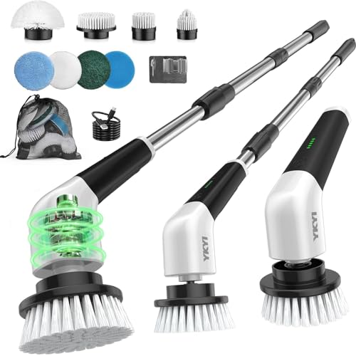 YKYI Elektrischer Reinigungsbürste,Spin Scrubber mit 8 Austauschbaren Bürstenköpfen,IPX7 wasserdichter,Schrubber für Badezimmer,Boden,Küche