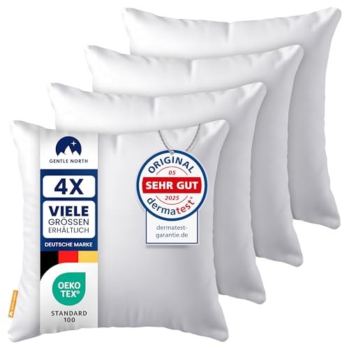 Gentle North Kopfkissen (40x40 cm groß) - 4er Set Kissen für Bett und als Dekokissen - Mit Reißverschluss für Füllung - Sofakissen - Zierkissen für Couch und Sofa - Ökotex - Waschbar bis 60° - Weiß