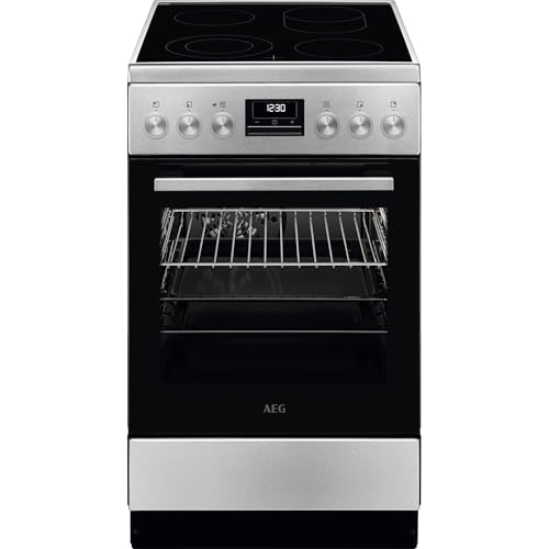 AEG Standherd mit Glaskeramik-Kochfeld 50cm, A, Bräter- und Mehrkreiskochzone, 1 Paar Teleskopschienen, Versenkknebel, Grillfunktion, Display mit Uhr, Edelstahl mit Antifingerprint, CCB5449OBM