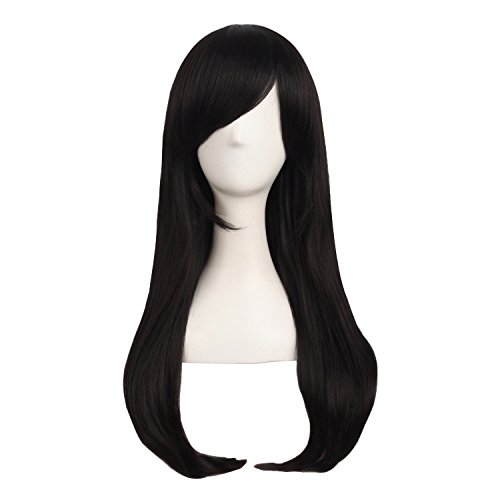 MapofBeauty 24 Zoll/60cm Stilvolle Lange Side Pony Gerade Cosplay Party Perücke (Braun Schwarz)