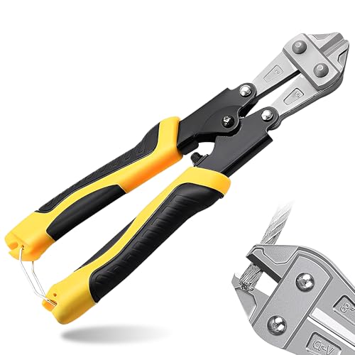 Mini Bolzenschneider, 220 mm Drahtschneider Klein Bolzenschneider 8 Zoll Professionelle Bolzenschere mit gehärteten Backen Gummigriff Bolt Cutter mit Sicherheitsschloss für Kabel Kette Schrauben