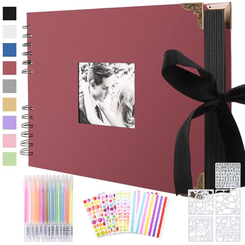 Splend Fotoalbum zum Selbstgestalten, Scrapbook 80 Schwarze Seiten Fotobuch zum Einkleben,DIY Geschenk Scrapbooking Set für Baby Familie Jahrestag Geburtstags Valentinstag Hochzeit mit Protektkegeln