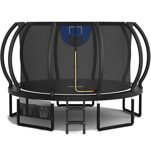 Devoko Outdoor Trampolin mit Basketballkorb & Sicherheitsnetz - 150 kg Maximalgewicht - Ø 228/305/366/427 cm - Robuster Garten-Trampolinspaß für Kinder und Erwachsene