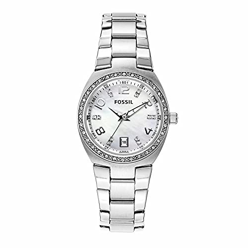 Fossil Damen Serena Quarz-Edelstahl-Dreizeigeruhr, Farbe: Silver Glitz (Modell: AM4141)