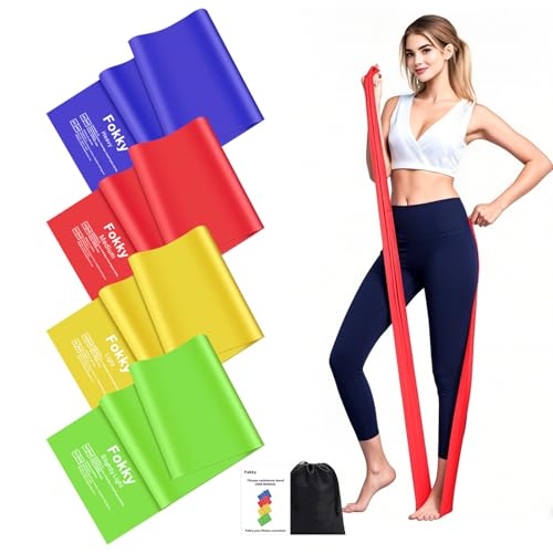 Fokky Fitnessbänder 4er-Set, Resistance Bands 2M Fitnessband, Gymnastikband mit 4 Stufen, Widerstandsbänder Fitnessbänder Gummiband für Muskelaufbau, Yoga, Pilates für Männer und Frauen