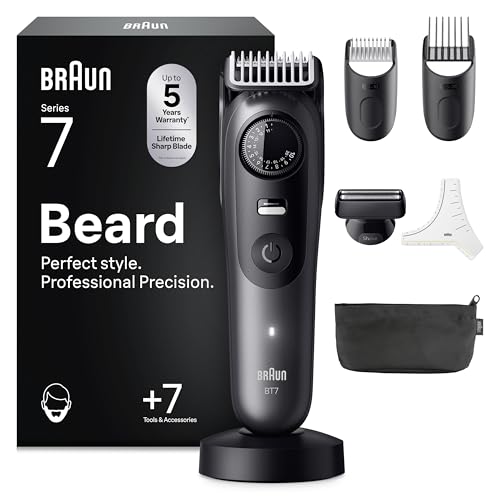 Braun Barttrimmer Series 7, Kabelloser Bartschneider Herren, BT7525, Grau
