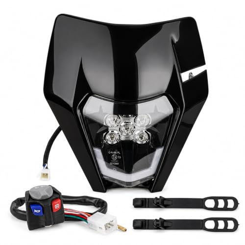 Motorrad Scheinwerfer mit Schalter für EXC EXC-F XC-W SC SMC SXC,Schwarz | Motorrad Lichtmaske LED + Motorrad-Lenkschalter + Montageset für FX TE TX EC ECF SUPER ENDURO