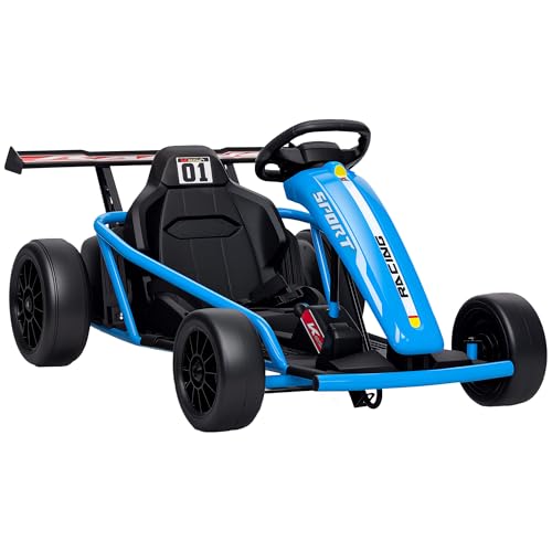 AIYAPLAY Kinder Elektro Gokart 24V 6-13km/h Drift Kart mit 2 Motorn, Verstellbarer Sitz, Driftmodus, Go Kart mit Sanft Start, Musik, Hupe, Kinderfahrzeug für 8-12 Jahre Blau