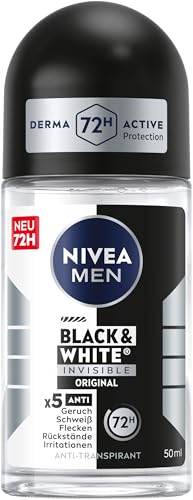 NIVEA MEN Black & White Invisible Original Deo Roll-On, Antitranspirant mit 72h Schutz und Anti-Flecken-Formel, Deodorant ohne Ethylalkohol mit frischem Duft (50 ml)