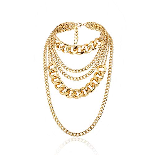 IHLOOTD Kubanische Halskette Damen Goldene Dicke Halskette Layering Necklace Gold Hip Hop Necklace Dicke Goldkette Karneval für 80er 90er Jahre Accessoires, Karnevalszubehör, Geschenke für Frauen