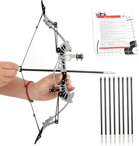 Poearcus Bogenschießen Erwachsene Tasche Compound Recurve Bogen Mini Compound Bogen und Pfeile Set Kleiner Jagdbogen mit Pfeil Anzug für Schießen Ziel Praxis (Satz 2 (8 Pfeile))