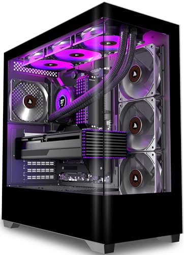 KEDIERS PC Gehäuse Vorinstallierter 4 × 120MM Schwarz Lüfter, ATX Mid Tower PC Gehäuse, Computergehäuse mit Panoramaaussicht Gehärtetes Glas Front Panel,Schwarz,P4