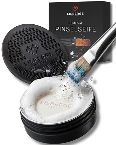 LIEBERGE Premium Pinselseife 40g + hochwertige Pinsel Reinigungsmatte – Veganer Pinselreiniger Acrylfarbe, Aquarellfarbe UVM. (40g)