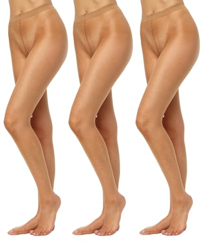 Nur Die 3er Pack Transparent 15 DEN Fein-Strumpfhose seidig glänzende Optik Komfortbund feine Naht unsichtbar Damen, bronze, M