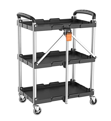 Kendo Servierwagen klappbar - Rollwagen Küche, Beistellwagen mit gebremsten Rollen und Zuladung bis max. 65kg - Robust & Rostfrei mit Komfort Handgriffen - Keine Montage notwendig