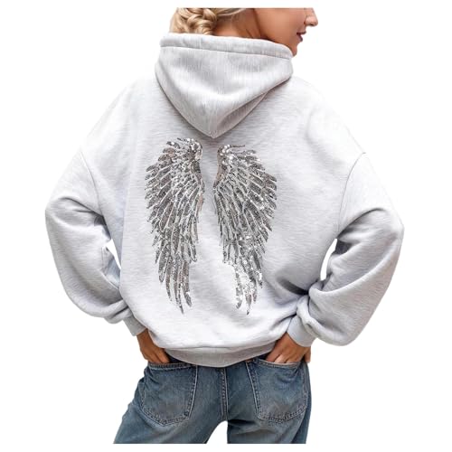 pulli damen Glitzer Engel Flügel Hoodie Damen Oversize Kapuzenpullover Kapuzen Sweatshirt Trendiges Herbst Winter Angel Hoodies Frauen Lässig Pullover Y2K Streetwear Kapuzen Sweatshirt mit Engel