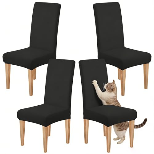 Dioxide Stuhlhussen 4er Set Stretch Stuhlhussen Schwingstühle Elastische Hussen Stuhlbezug Abnehmbarer Waschbarer Stühle Schutz für Küche Stuhlhülle Restaurant Hotel Bankett Hochzeit (Schwarz,4 Stück)