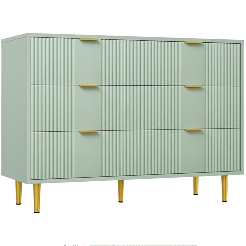 Garvee Kommode Mit 6 Schubladen, Komodenschrank, Schubladenschrank, Wäschekommode, Für Schlafzimmer Möbel Für Wohnzimmer Büro Flur,Oliv Grün,40 x 60 x 112 cm