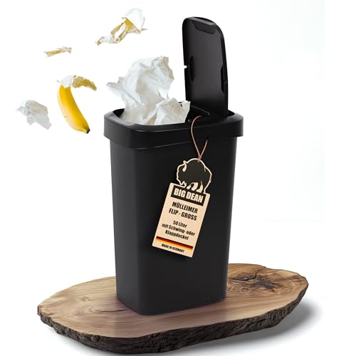 BigDean Mülleimer 50 Liter Schwing & Klappdeckel schwarz Küche