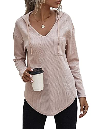 Cuptacc Hoodie Damen Pullover Damen Kapuzenpullover Oversize Weich Langarmshirt Fett Dünn Fit Sweatshirt Oberteile Aprikose S