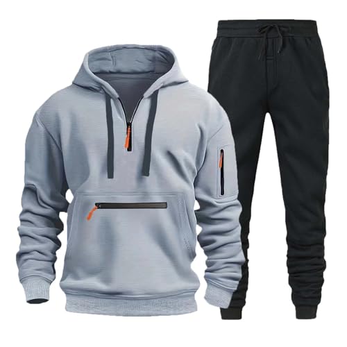 Generisch Trainingsanzug Herren Freizeitanzug 2-Teilige Atmungsaktiv Hausanzug Baumwolle Set Sportanzug Tracksuit Pullover Und Sporthose Langarm Jogginganzug Jogging Anzug Hellgrau L