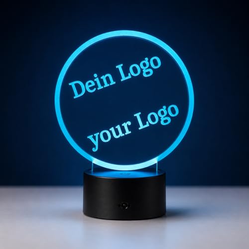 Optechvisual Personalisierte LED Logo Lampe – eigenes Bild, Firmenlogo oder Vereinslogo hochladen – Nachtlicht dimmbar mit Fernbedienung, Batterie oder USB-C 5V – Wunschmotiv Gravur