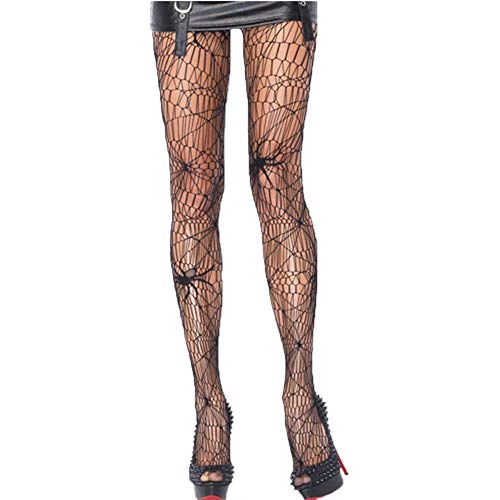 MAKFORT Netzstrumpfhose Schwarz Spinne Strümpfe Spitze Strumpfhosen Halloween Kostüm Damen Sexy Net Strümpfe Halloween Fishnet Tights