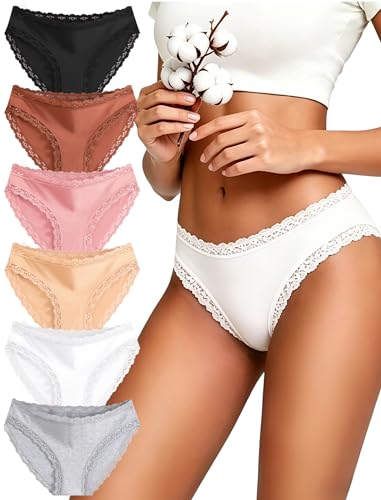 Sth Big Unterhosen Damen Baumwolle Spitze Baumwoll Unterwäsche Spitzen Unterwäsche Frauen Sexy Set Slip Damen Cotton Underwear Women Panties Hipsters Multipack 6(M)