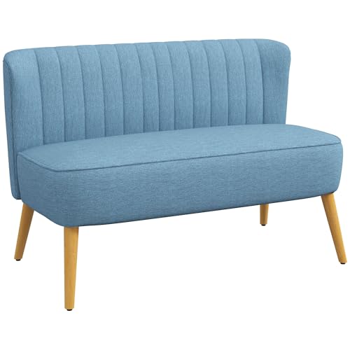 HOMCOM Sofa 2 Sitzer Couch mit Leinen-Optik Blau 117 x 56,5 x 77 cm