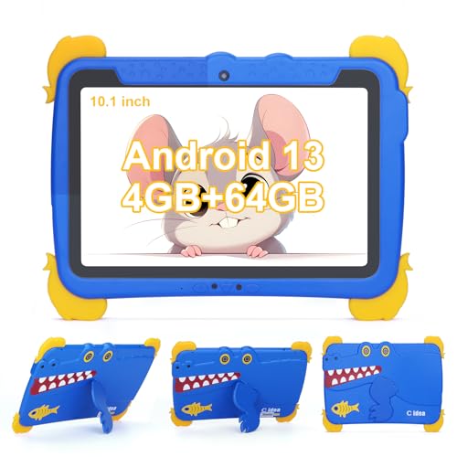C idea 10,1 Zoll für Kinder Tablet, 4 GB RAM + 64 GB ROM, FHD-Display 1280 x 800, Akku 6000 mAh, Kindersicherung, WLAN, Bluetooth, Android-Tablet für Kinder von 3 bis 12 Jahren (blau)
