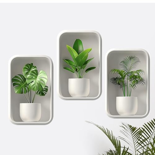 3 Stück 3D wandaufkleber pflanzen, wandtattoo pflanzen wand tattoo selbst klebend wandsticker küche wandklebebilder wandtattoo badezimmer fototapete küche