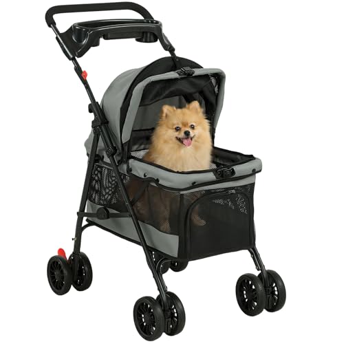PawHut Hundewagen Hundebuggy Faltbar Klappbar Katzenwagen bis 10kg Grau