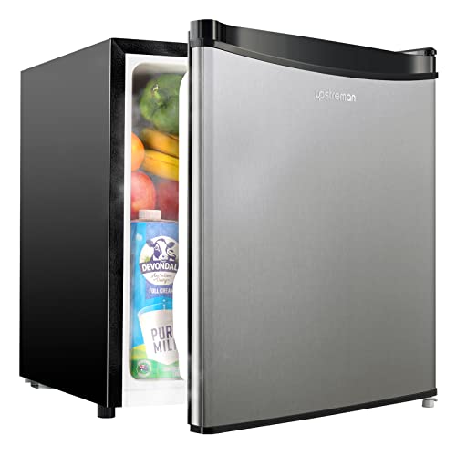 Upstreman 46L Mini Kühlschrank mit Eisfach, Temperaturregelung, energiesparend, leise, eintüriger Getränkekühlschrank, perfekt für Wohnheim, Küche, Büro, Schlafzimmer, Edelstahl-FR17