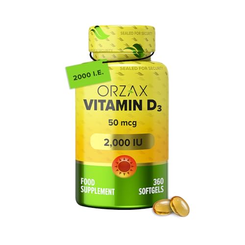 Orzax Vitamin D3 2000 I.E. - 360 Weichkapseln (Jahresvorrat) - hochdosiert & naturbelassen, ohne Zusätze, laborgeprüft (Cholecalciferol)