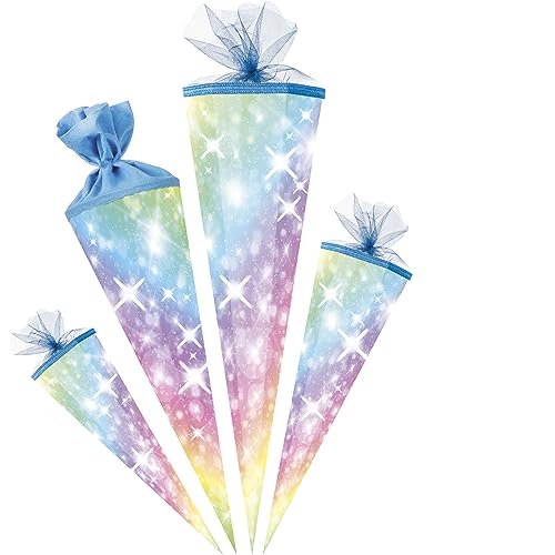 alles-meine.de GmbH Schultüte - Regenbogen Farben & Sterne 35-100 cm Größe wählbar Zuckertüte - Tüllabschluß/Filzabschluß - eckig/rund - Mädchen - klein & groß - Gesc..