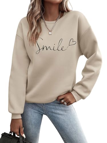 Minetom Pullover Damen Herbst Winter Sweatshirt Rundhals Langarm Pulli Frauen Oberteil Sweatshirts ohne Kapuze A Aprokise M